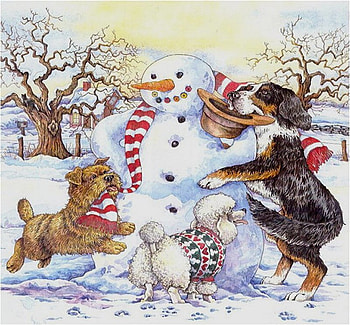 By Wendy Edelson, winter, dog, snowman, wendy edelson, christmas, nature HD wallpaper