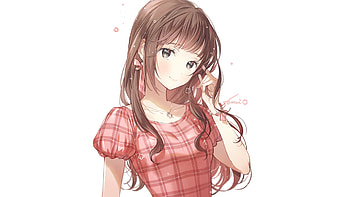 Cute, brunette, anime girl, long hair, art HD wallpaper