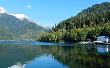 House, Nature, Water, Trees, Mountains, Forest, Basin, Slopes HD wallpaper