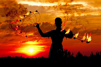 Silhouette, sunsets, sky, fire, woman HD wallpaper