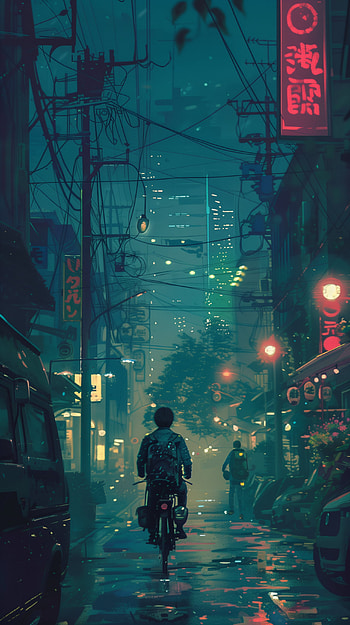 CyberBike Sojourn, lofi, city, bicycle, cityscape, night HD phone wallpaper