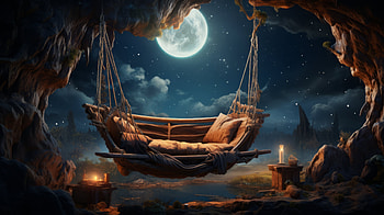 Moonlit Cave Hammock - Dreamy AI Art, AI Art, man made, hammock HD wallpaper