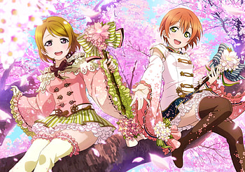 Hanayo and Rin, Anime girls, Anime, Rin Hoshizora, Pink, Cute, Female, Hanayo Koizumi, Love live, Beautiful, Beautiful anime art, School idol project, Kawaii, Cherry blossoms HD wallpaper