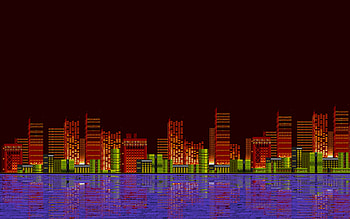 General pixel art 16-bit Sega Sonic the Hedgehog city reflection HD wallpaper