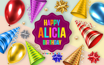 Happy Birtay Alicia, , Birtay Balloon Background, Alicia, creative art, Happy Alicia birtay, silk bows, Alicia Birtay, Birtay Party Background HD wallpaper