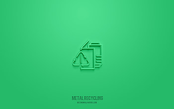 Metal Recycling 3d icon, green background, 3d symbols, Metal Recycling, ecology icons, 3d icons, Metal Recycling sign, ecology 3d icons HD wallpaper
