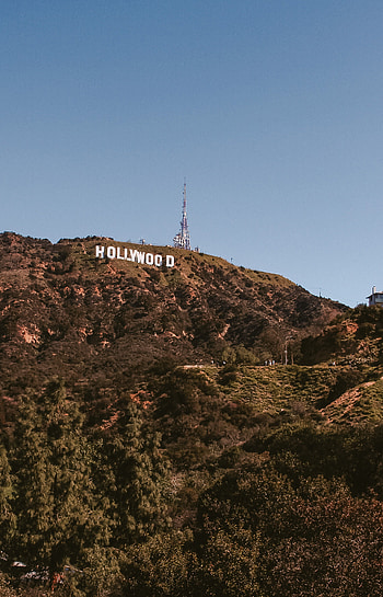 Hollywood Sign, Rocky mountain landscape, Blue sky backdrop, stock HD phone wallpaper