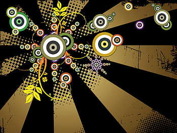 BLACK AN GOLD, circles, black, vector, flowers, gold HD wallpaper