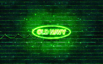 Old Navy green logo, , green brickwall, Old Navy logo, brands, Old Navy neon logo, Old Navy HD wallpaper