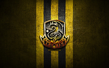Lee Man FC, golden logo, Hong Kong Premier League, yellow metal background, football, Hong Kong football club, Lee Man logo, soccer HD wallpaper