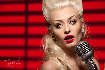 Beauty, model, blonde, girl, singer, woman, red, face, lips, micro HD wallpaper