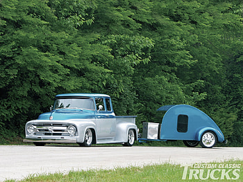 56 Extended, blue, ford, trailer, silver, truck HD wallpaper