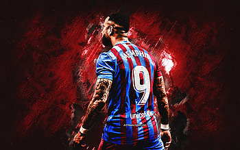 Memphis Depay, FC Barcelona, burgundy stone background, Depay Barcelona, football, La Liga, Spain, grunge art HD wallpaper
