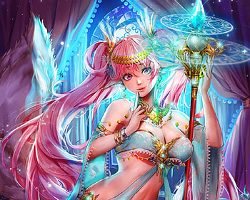 Sabrina, blue, kenshjnpark, pink, anime, fantasy, girl, luminos, manga HD wallpaper