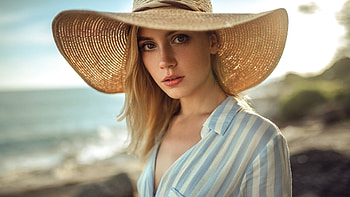 Ksenia kokoreva, big straw hat, girl model HD wallpaper