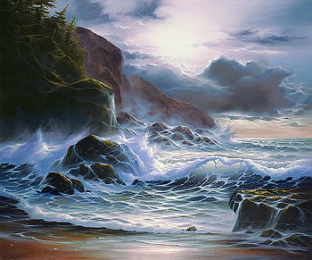 Spirit, sea, artwork, waves, painting, Coast, cliff, rocks, stormy HD wallpaper