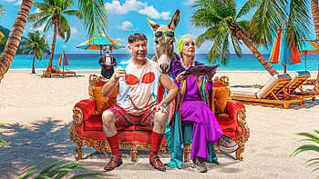: Beachside Eccentrics - Donkey & Duo on a Velvet Sofa HD wallpaper