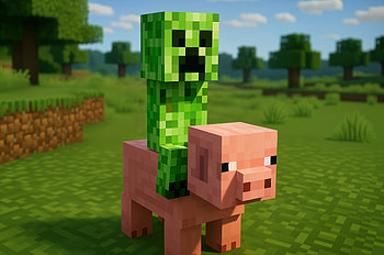 Minecraft Creeper Riding Pig Ultra, video game, Minecraft, Creeper (Minecraft), pig HD wallpaper