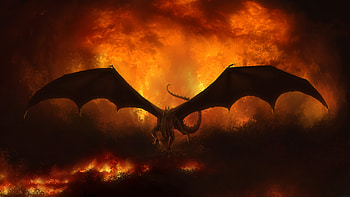 Dragon In Flames, dragon, flame, artist, artwork, digital-art, deviantart HD wallpaper