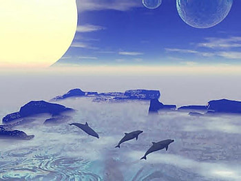 Fantasy dolphins, sea, moon, fish, dolphin, jumping HD wallpaper
