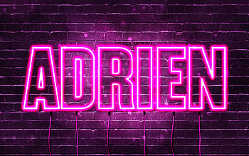 Happy Birtay Adrien, , pink neon lights, Adrien name, creative, Adrien Happy Birtay, Adrien Birtay, popular french female names, with Adrien name, Adrien HD wallpaper
