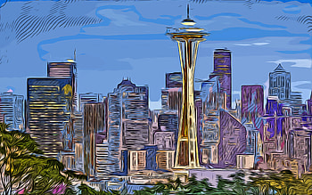 Seattle, Washington, , Space Needle, vector art, Seattle drawing, creative art, Seattle art, vector drawing, abstract cityscape, Seattle cityscape, USA HD wallpaper