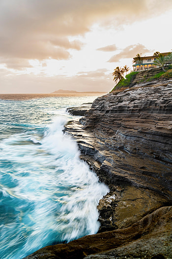 Nature, Sea, Waves, Shore, Bank, Cliff HD phone wallpaper