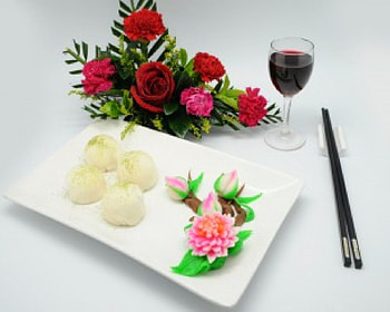 Food for you, plate, glass, flowers, food, wine HD wallpaper