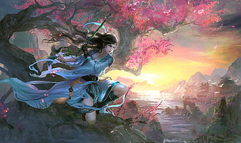 Perfect View, digital, fantasy, art, , beautiful, girl, woman, blossom HD wallpaper