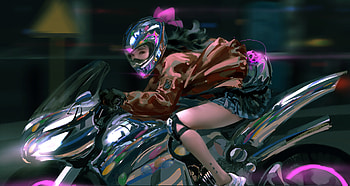Roaring Through Life Motorbiker Girl, biker, scifi, motorcycle, artist, artwork, digital-art HD wallpaper