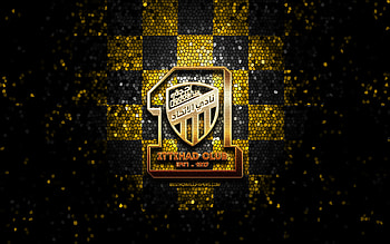 Al-Ittihad Jeddah, glitter logo, Saudi Professional League, yellow black checkered background, soccer, saudi football club, Al-Ittihad logo, Al-Ittihad Club, mosaic art, football, Al-Ittihad FC HD wallpaper
