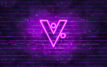 VeriCoin violet logo, , violet brickwall, VeriCoin logo, cryptocurrency, VeriCoin neon logo, VeriCoin HD wallpaper