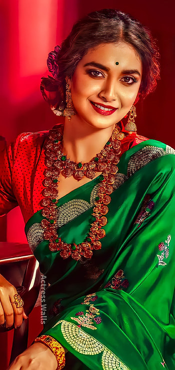 Keerthi Suresh, red, tamilactress3, green, saree4 HD phone wallpaper