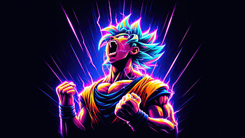 Goku Ultimate Technique, goku, anime, artwork, artist, digital-art, art, neon, dark, deviantart HD wallpaper