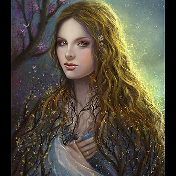 Chrysanthemum, lady, blonde, fantasy, girl, female HD wallpaper