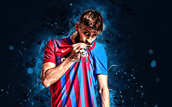 Gerard Pique, , FC Barcelona, 2021, spanish footballers, LaLiga, Barca, Barcelona FC, Gerard Pique Bernabeu, football, Gerard Pique , blue neon lights, soccer, Gerard Pique Barcelona, La Liga, FCB HD wallpaper