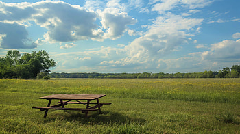 Idyllic Picnic Table Landscape, picnic table HD wallpaper