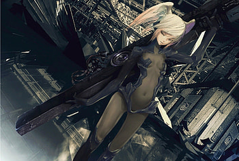 Fighter, Blonde hair, Futuristic background, Manga, Anime, Long blonde hair, Female, Twintails, Girl, Weapon, Long hair HD wallpaper