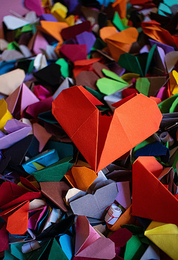 Hearts, Love, Multicolored, Motley, Paper, Origami HD phone wallpaper