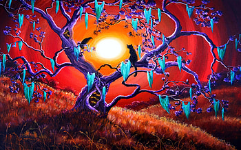 The Halloween Tree, artwork, ghosts, cat, moon HD wallpaper