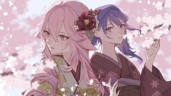Baal Raiden Shogun Pink Hair Purple Hair Yae Miko Guuji Genshin Impact HD wallpaper