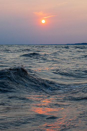 Nature, Sunset, Waves, Horizon, Glare, Wavy HD phone wallpaper