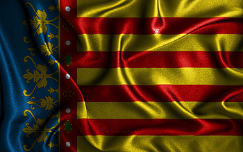 Valencia flag, , silk wavy flags, spanish provinces, Day of Valencia, fabric flags, Flag of Valencia, 3D art, Valencia, Europe, Provinces of Spain, Valencia 3D flag, Spain HD wallpaper