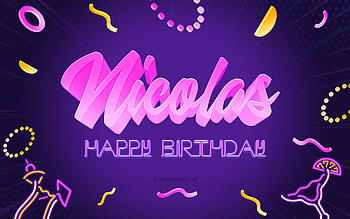 Happy Birtay Nicolas, , Purple Party Background, Nicolas, creative art, Happy Nicolas birtay, Nicolas name, Nicolas Birtay, Birtay Party Background HD wallpaper