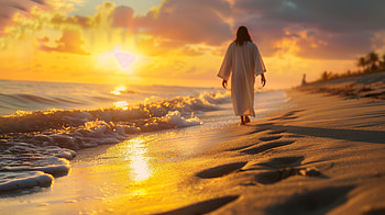 Sacred Steps: Jesus at Ocean's Edge, Jesus, ocean HD wallpaper
