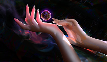 Purple magic, alayne, frumusete, art, gorgeous, hand, superb, purple, fantasy, bubble, luminos HD wallpaper