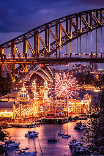 Cities, City, Building, Lights, Holiday, Bridge, Ferris Wheel HD phone wallpaper