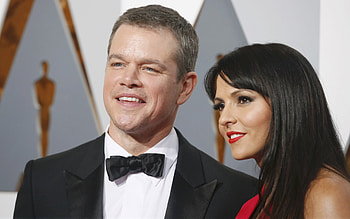 Matt Damon and Luciana Barroso, Tuxedo writer designer, Oscar 2016, High quality HD wallpaper
