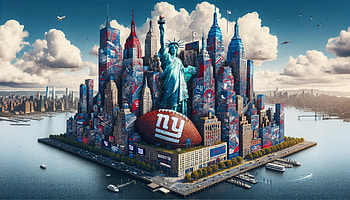 New York Giants Themed Manhattan Skyline, New York Giants, New York, skyline, Statue of Liberty, football HD wallpaper