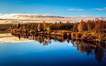 Autumn Reflection, clouds, sky, lake, house HD wallpaper